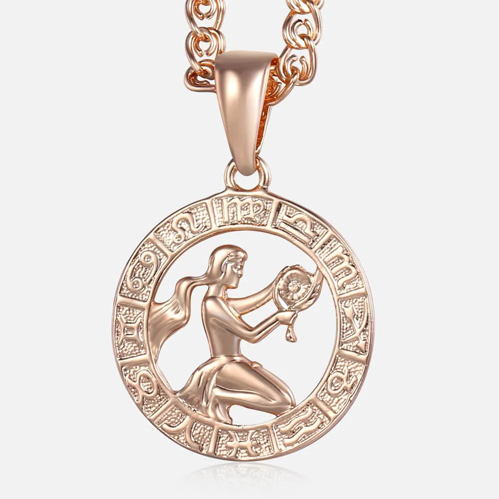 Women's zodiac sign pendant necklace in 585 rose gold with 3mm snail chain, featuring 12 constellation charms like Aries, Leo, and Scorpio.  - 7